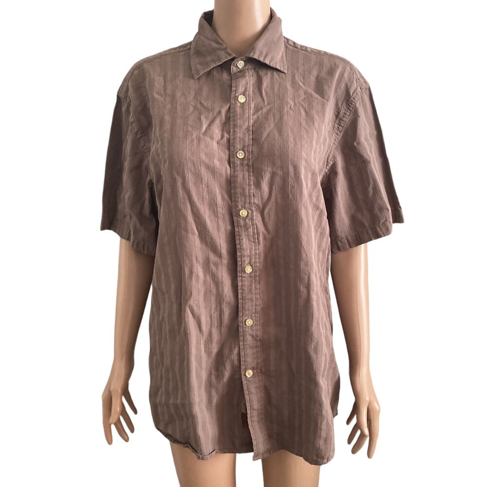 Nyne Shirt Mens Large Button Front Brown Taupe Casual Short Sleeve